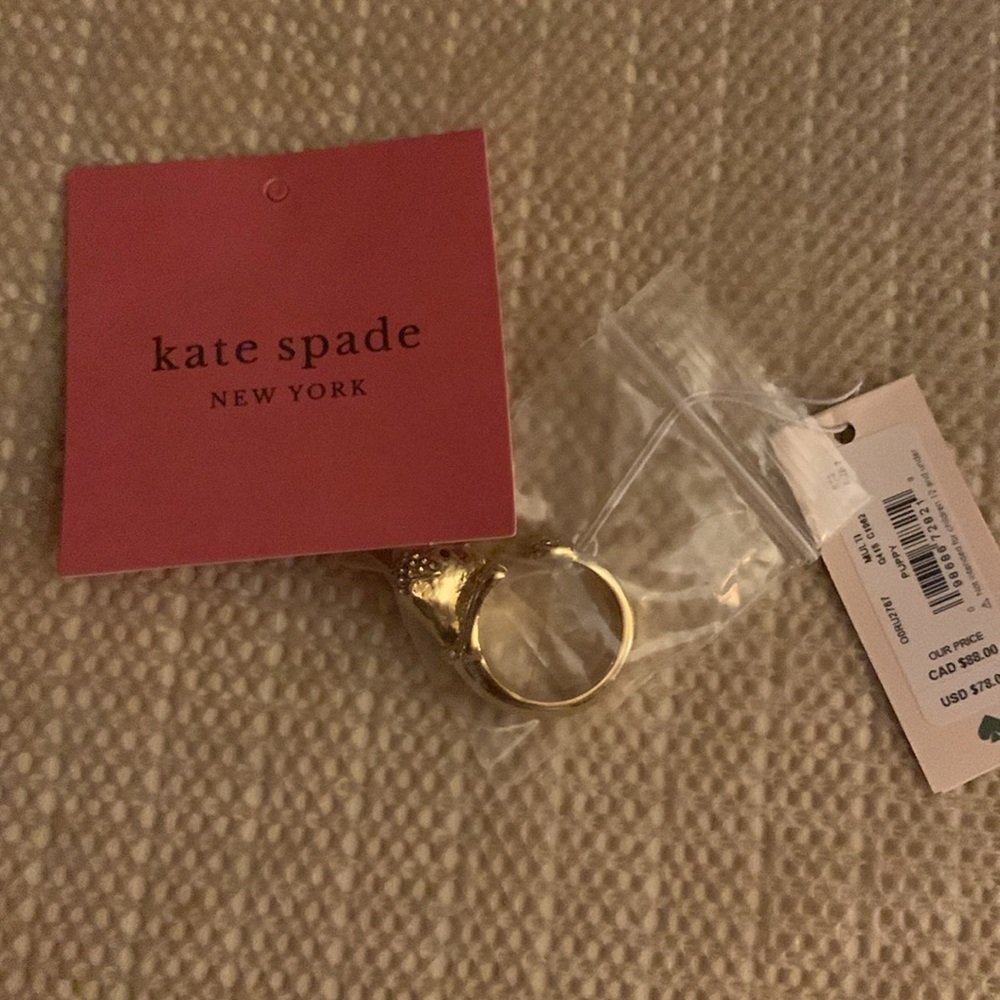 NWT Kate Spade Gold Crystal Puppy Wrap Ring Size 7 #7 NEW - Picture 12 of 15
